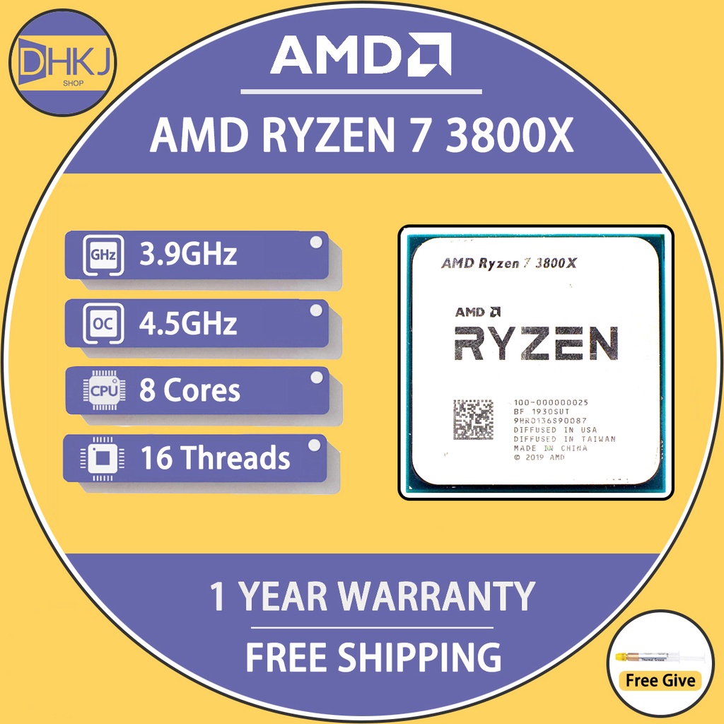 USED AMD Ryzen 7 3800X R7 3800X 3.9 GHz 8-Core 16-Thread CPU Processor ...