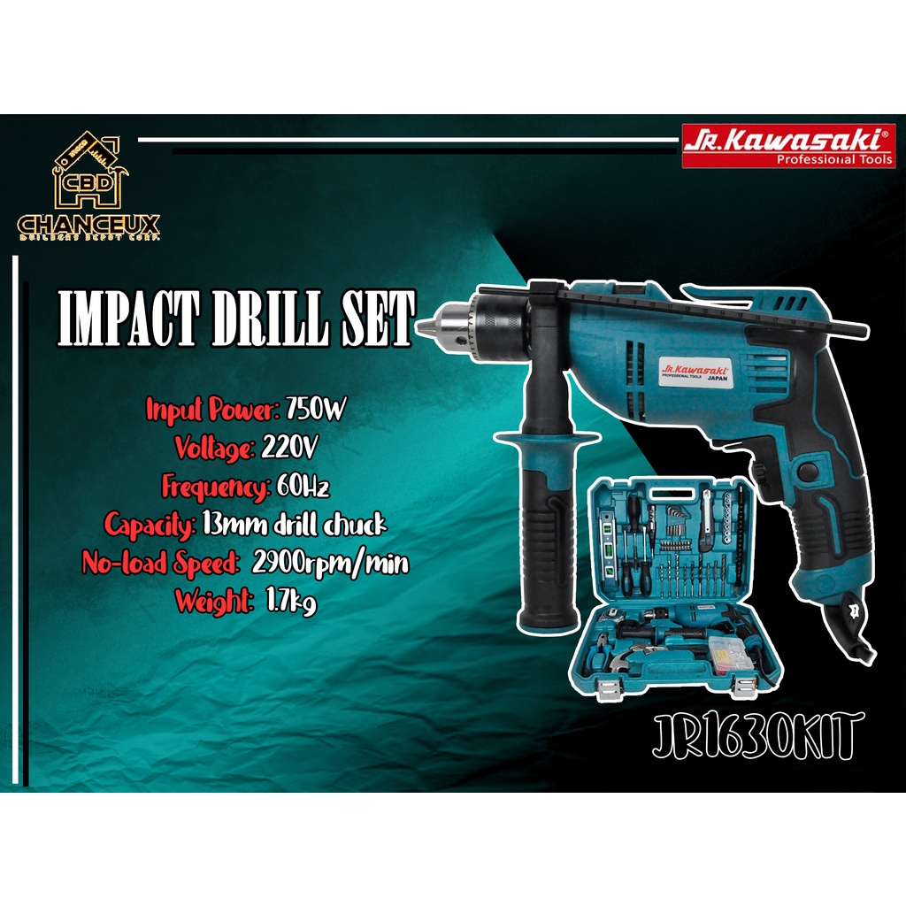 1630KIT JR KAWASAKI Impact Drill Set ( 750w/2900rpm/13mm Cap/115 Pcs