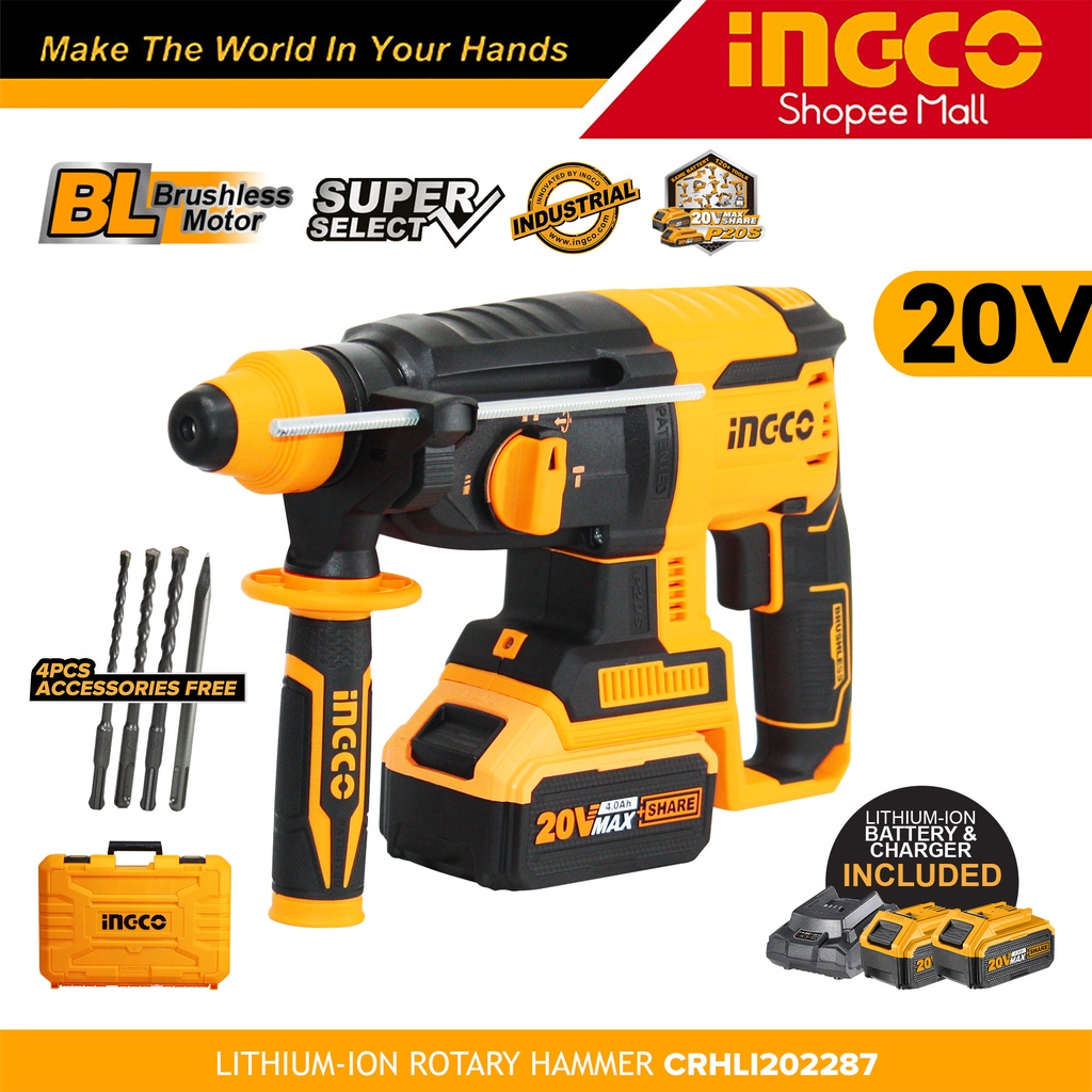 Ingco Cordless Rotary Hammer Drill Driver 20v With Battery And Charger