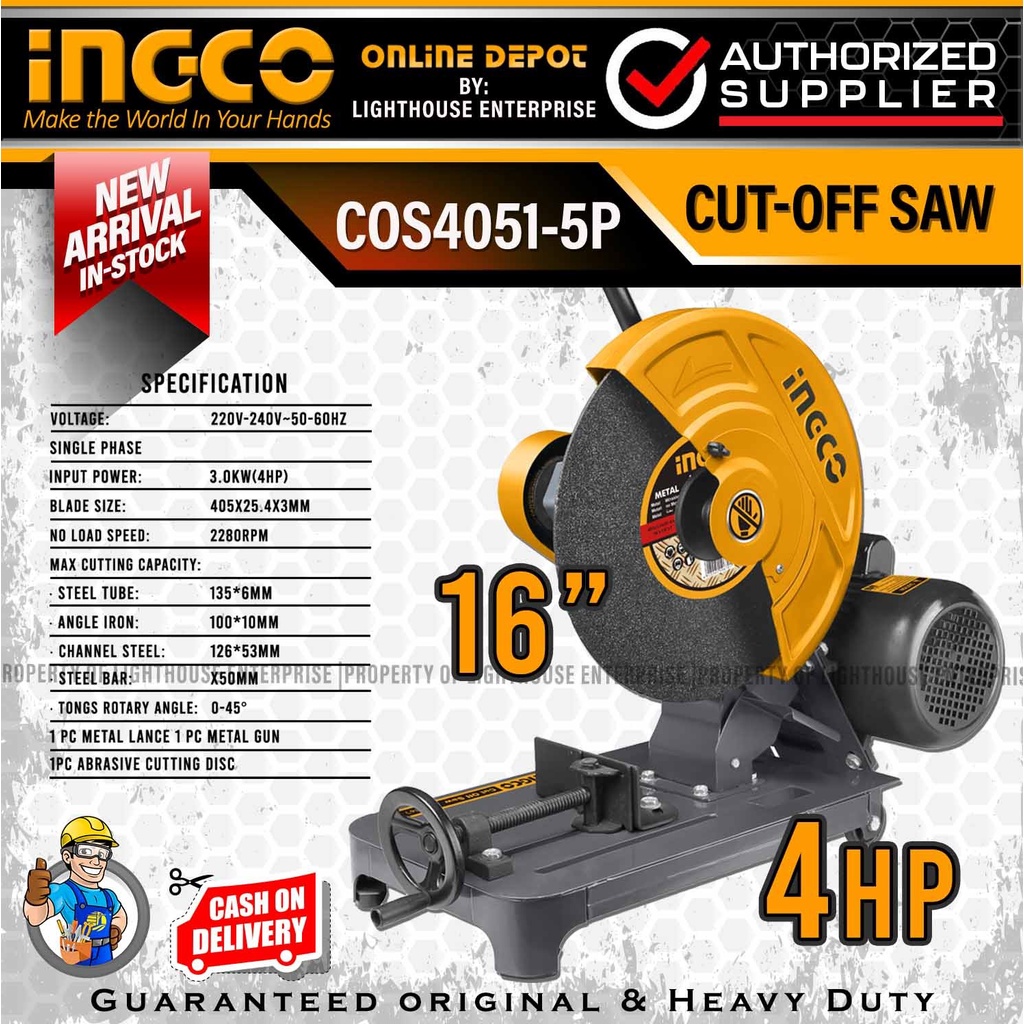 INGCO Industrial 16" 4HP Belt Driven Cut Off Machine / Chop Saw / Speed