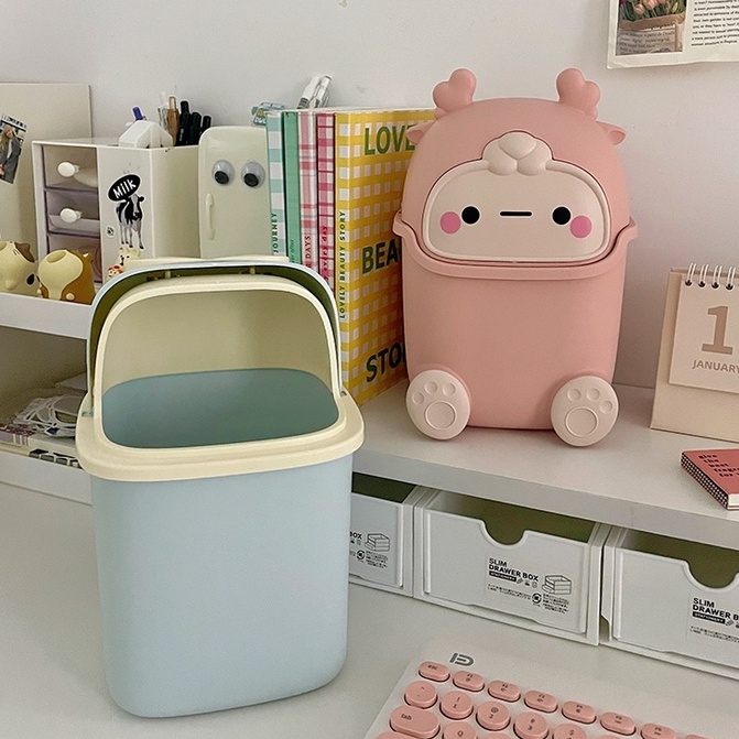 Cute Little Elk Desktop Flap Trash Can for Bedroom Dresser Keep Clean ...