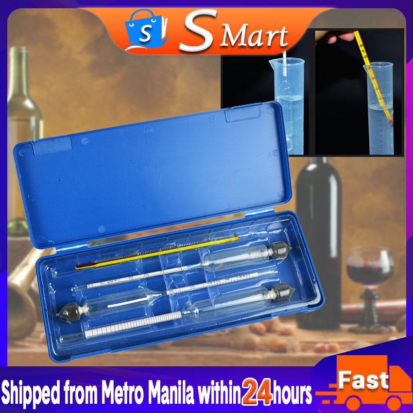 0100 3 Pcs Hydrometer Alcohol Concentration Meter Thermometer