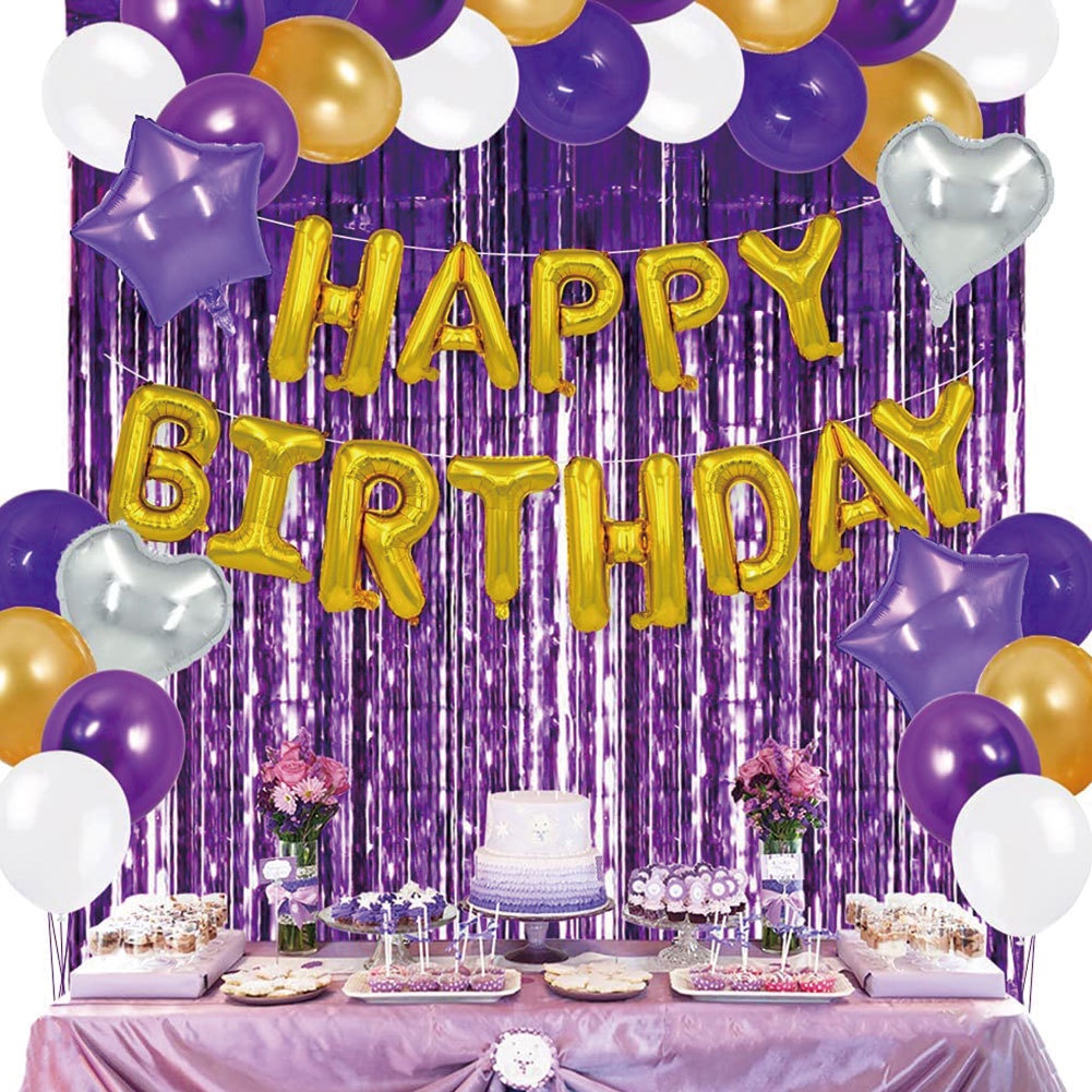 Purple Party Theme Happy Birthday Letter Latex Balloon Set Purple Rain ...