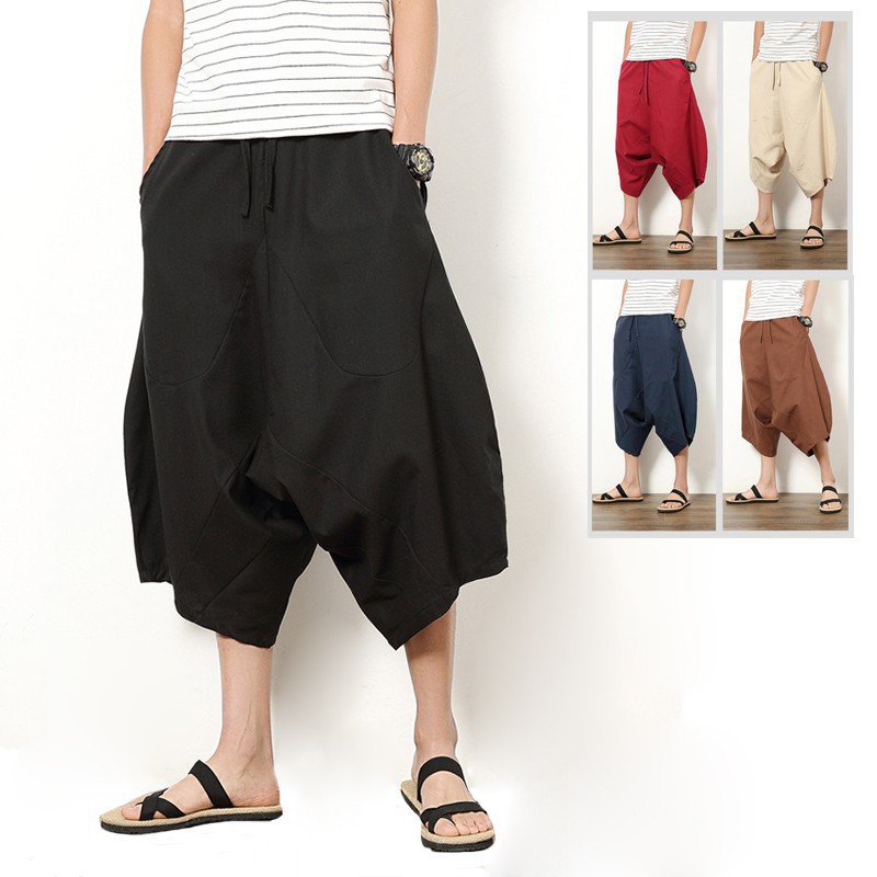 Men's Ethnic Style Harem Low-Crotch Baggy Shorts Loose Wide-Leg Plus ...