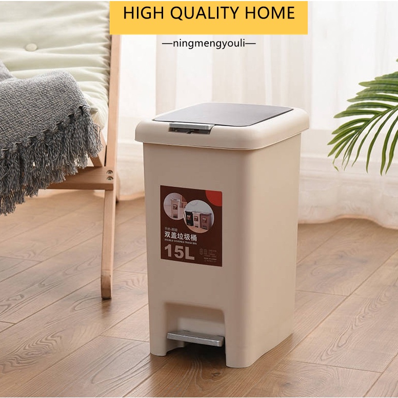 Dual Pedal Dustbin with Lid and Trash Bag Holder Dustbin Kitchen Rubbish Bin Trash Bin Tong