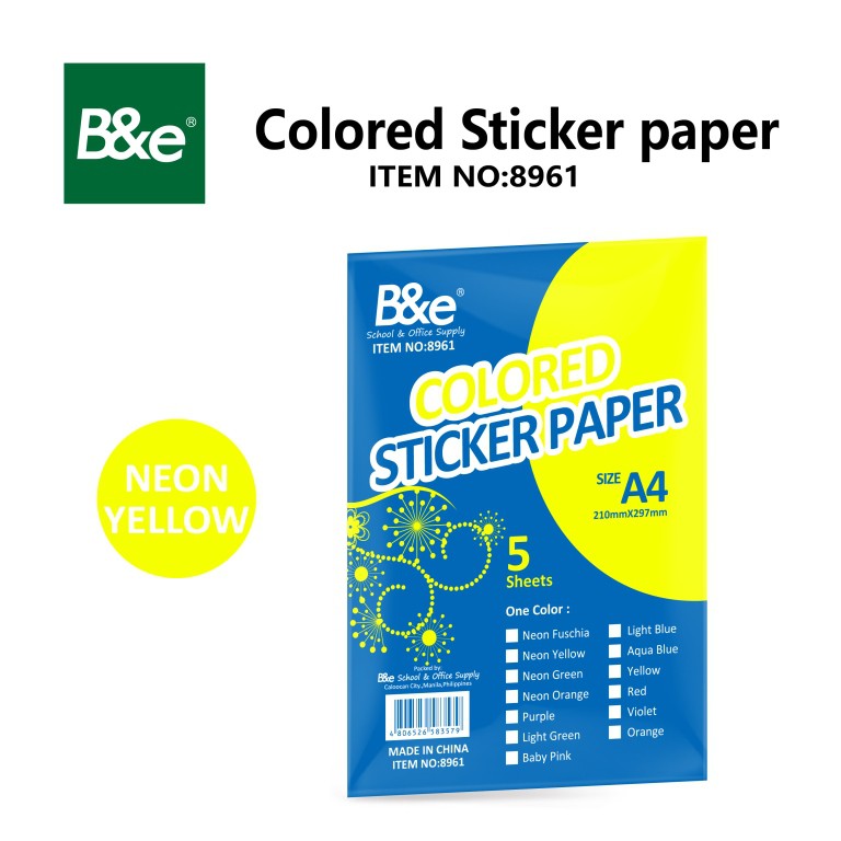 Bnesos Stationary School Supplies B&e Colored Sticker Paper A4 Size ...