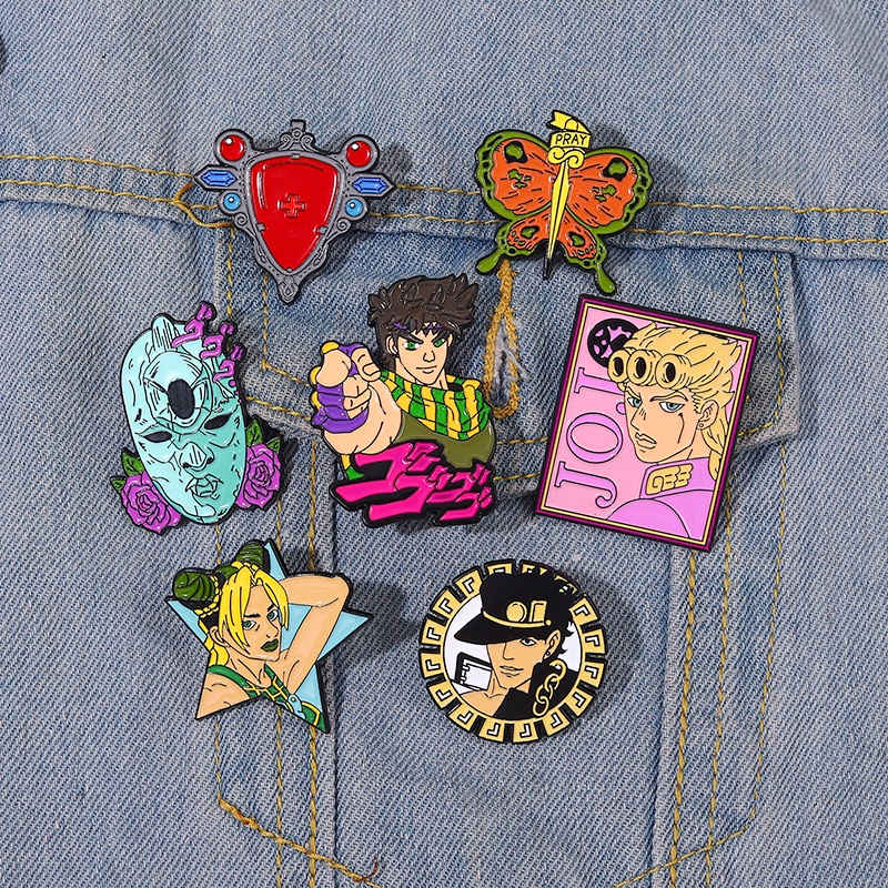 7 Styles Jojo S Bizarre Adventure Lapel Brooch Anime Enamel Pin Cartoon Backpack Badge