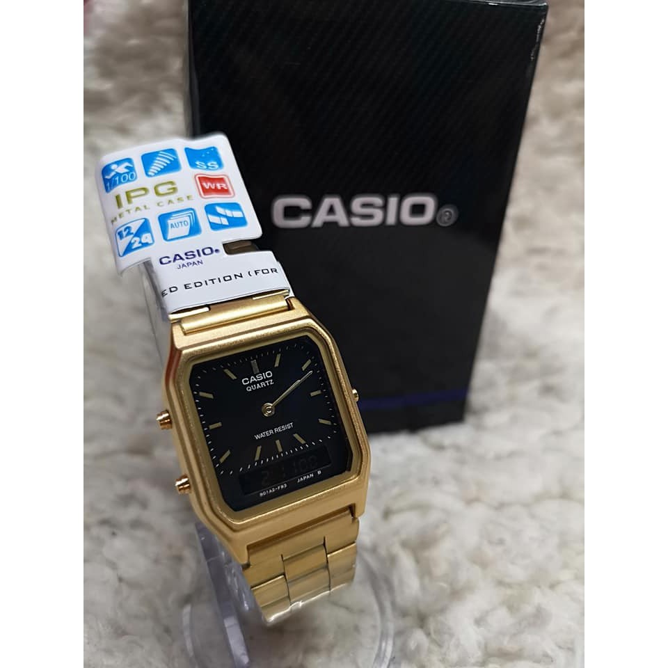 CASIO VINTAGE AQ 230 CLASSIC WATCH FOR WOMEN GOLD W BLACK FACE