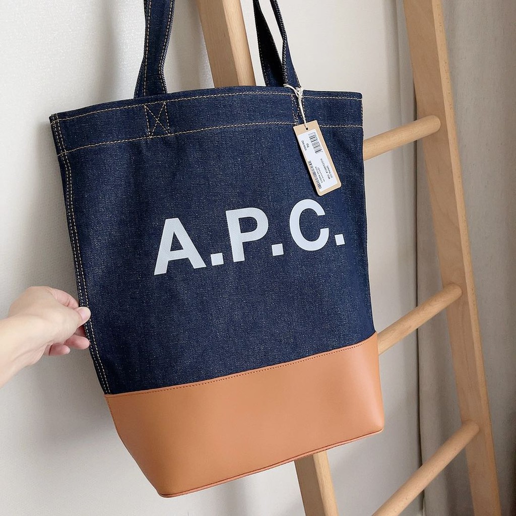 Axelle logo-print denim and leather tote bag | A.P.C.