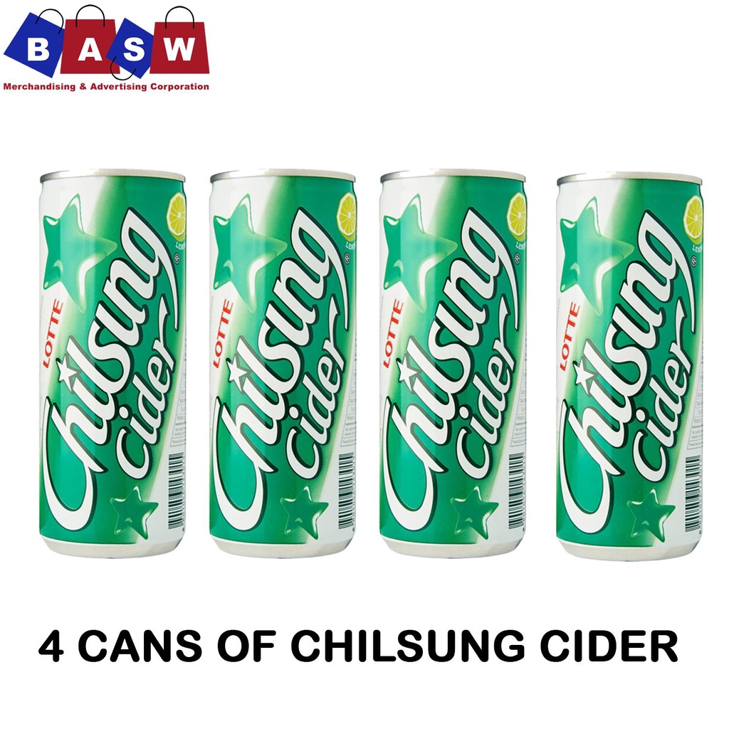 Lotte Chilsung Cider 250ml (4 cans), Korean Canned Drinks, Korean ...