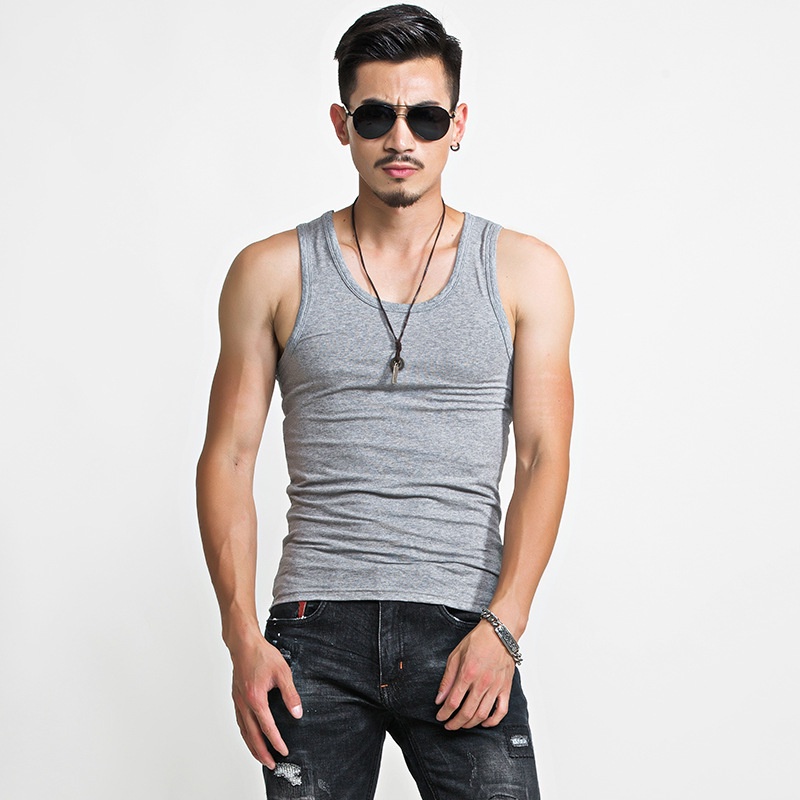 Thick threaded casual vest men's solid color youth self-cultivation ...