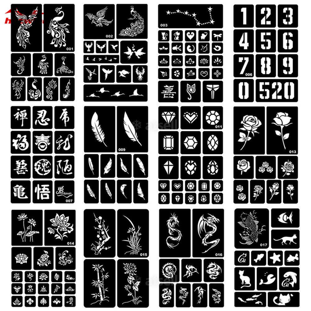 40-styles-self-adhesive-tattoo-stencils-templates-for-face-paint-henna