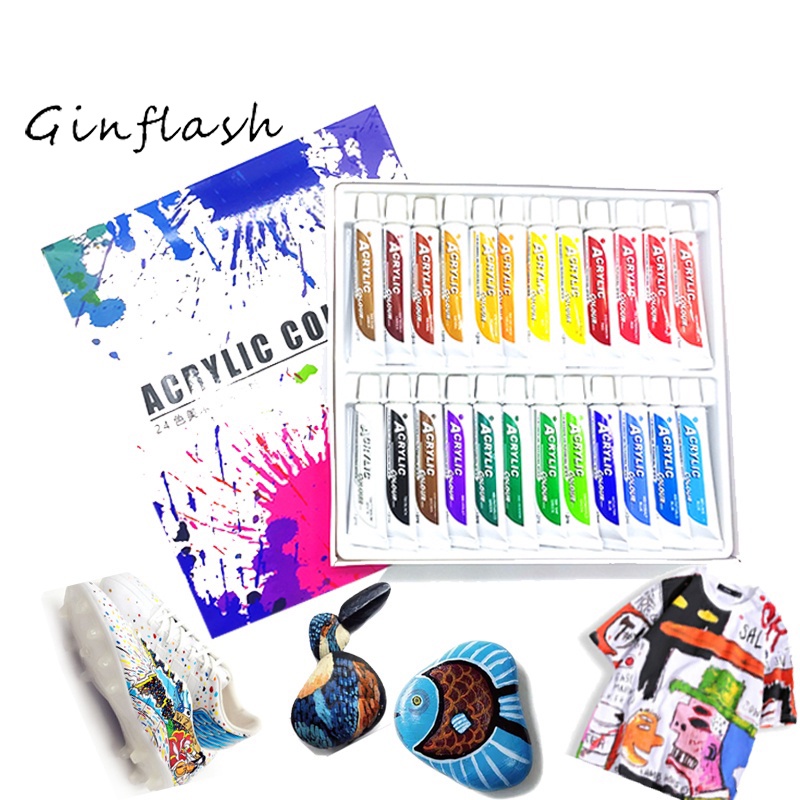 Ginflash 24Colors 12ml/tube Acrylic Paint Set Wall Color Art Painting ...