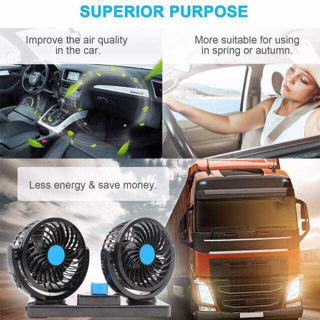 Car electric fan 12v 24V car double head mini fan outlet D-105 | Shopee ...