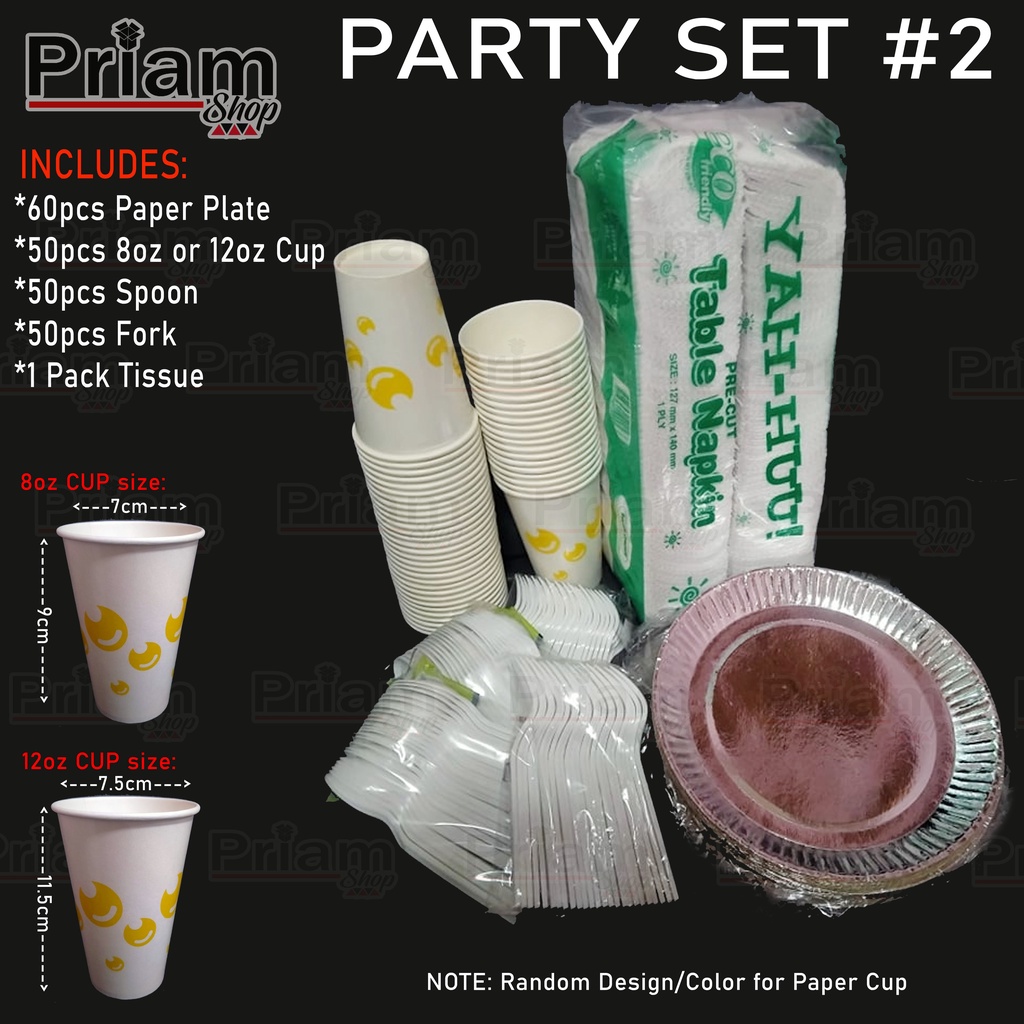 Disposable Party Set #2 (60pcs Paper Plate,50pcs Paper Cup,50pcs Spoon ...