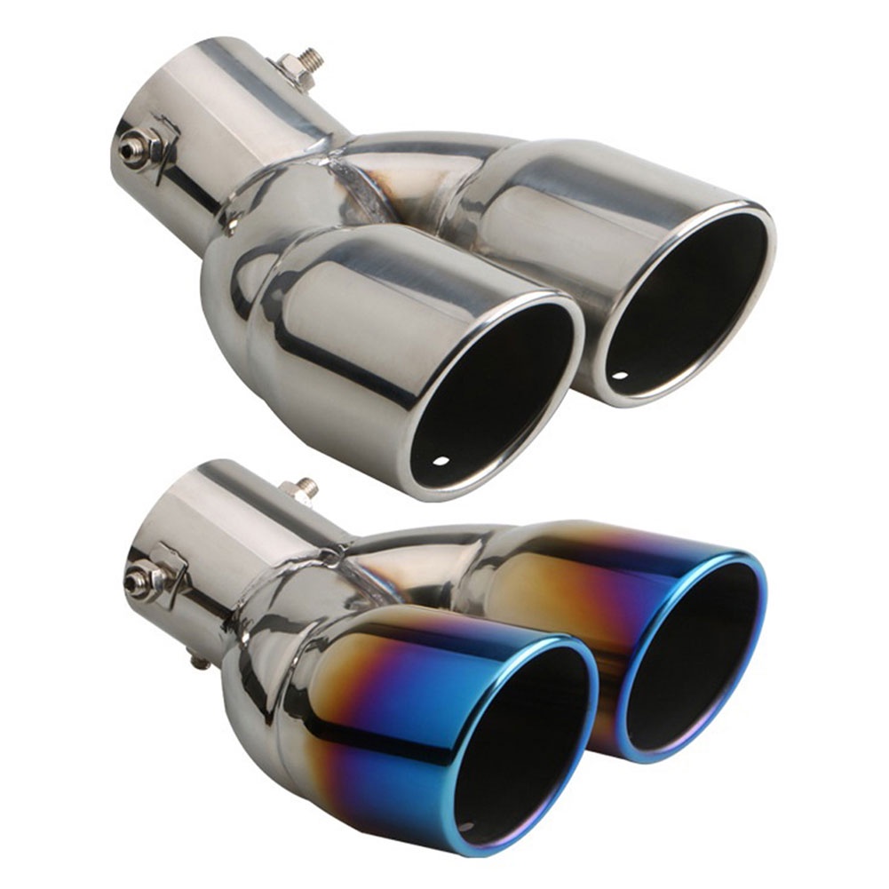 Bent Dual Exhaust Tip Bolton Rolled Edge Slant Stainless Steel Cut