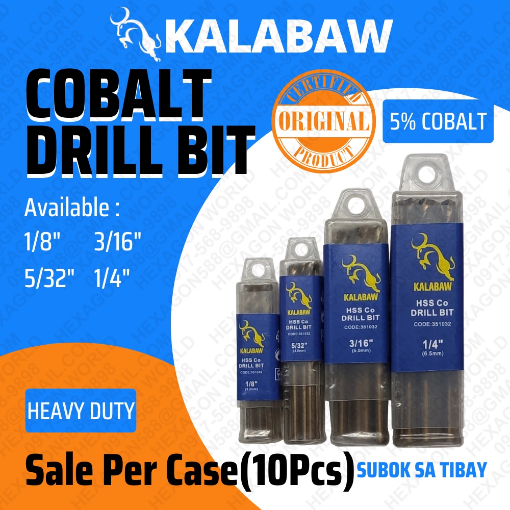 10Pcs Kalabaw Cobalt Drill Bit 1/8", 5/32", 3/16", 1/4" Shopee