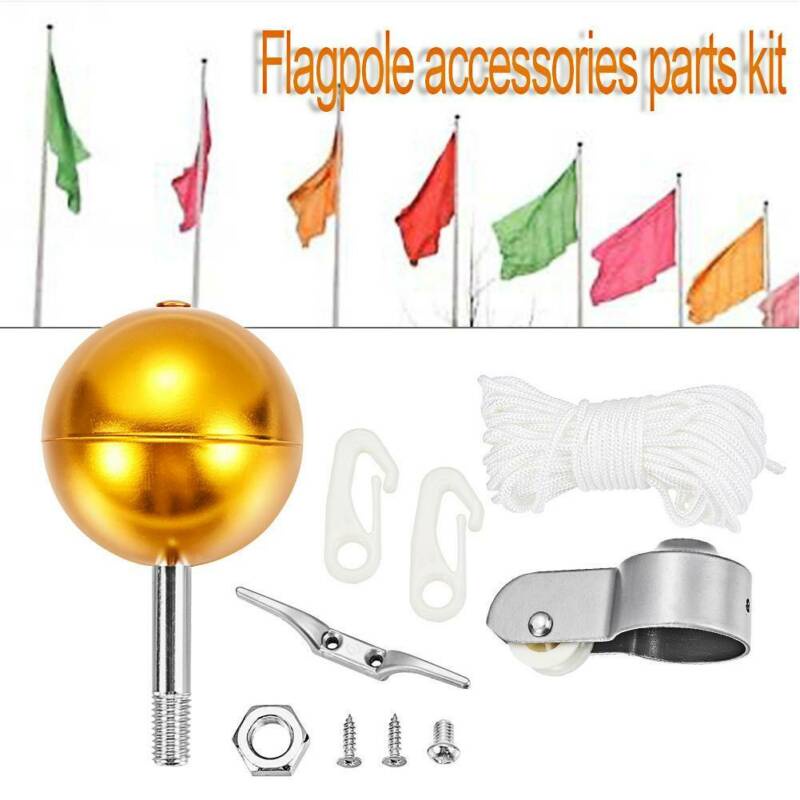 Pulley Clip Flag Pole Parts Repair Set Ball Nylon Braided Rope Flagpole
