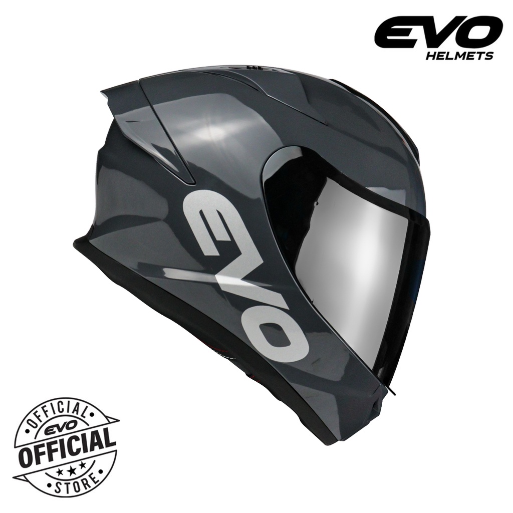 EVO SVX02 Plain Cool Grey Full Face Dual Visor Helmet with Free Clear