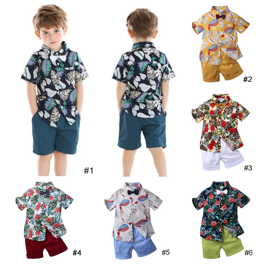 0 7 years old Kids boy clothes 2pcs set leaves and flower print seaside style clothing suit Shopee Philippines