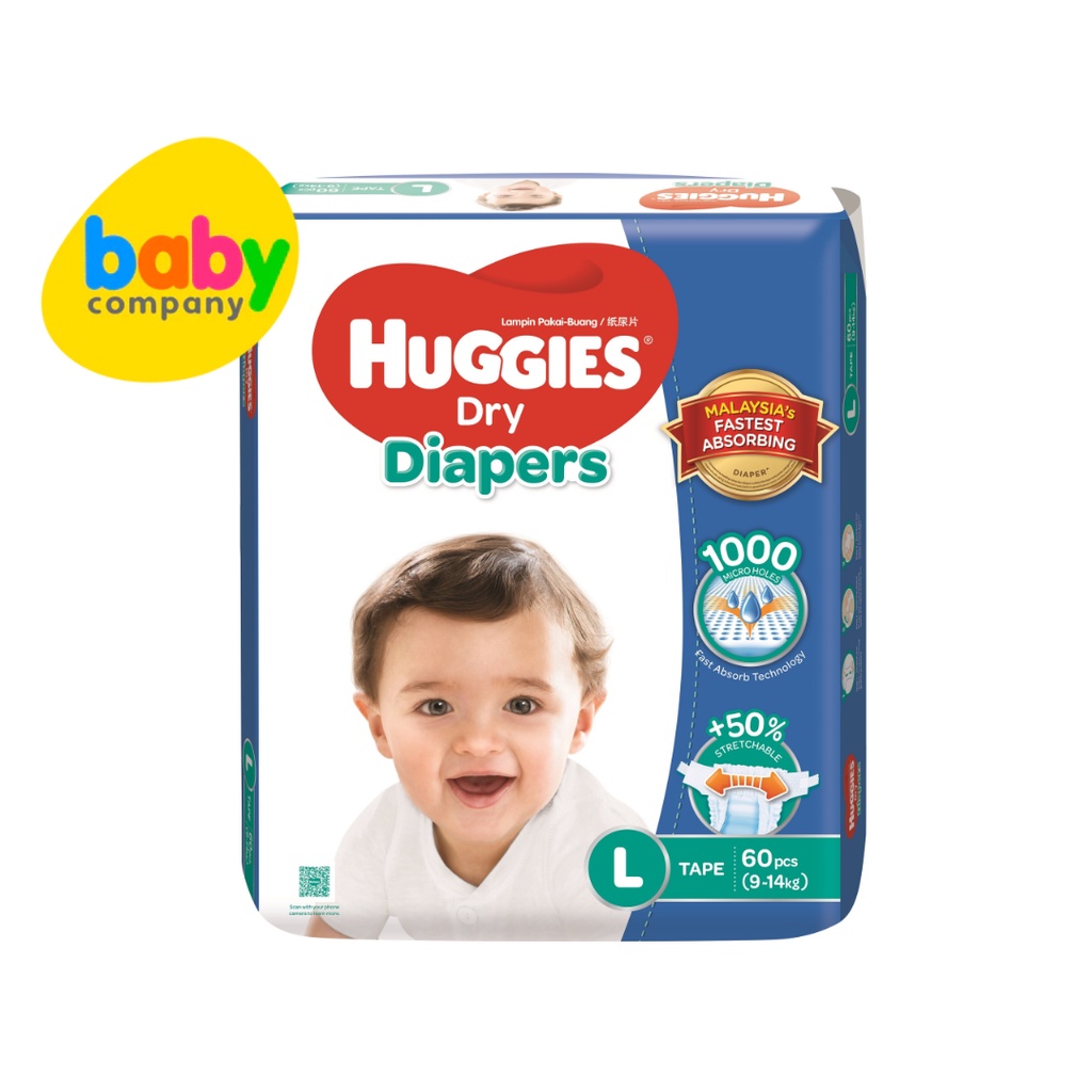 Huggies Dry Tape Super Jumbo Pack Diapers Large 60 pads Shopee
