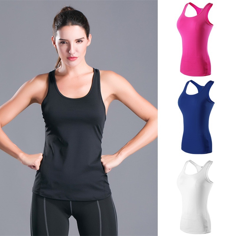 Sport Women Compression Cropped Wear Yoga Tank Tops Ladies Gym Fitness Workout  Shirts Running Cami Vest