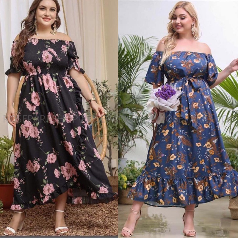 plus size maxi dress floral chubby dress for women boho elegant off shoulder dresses