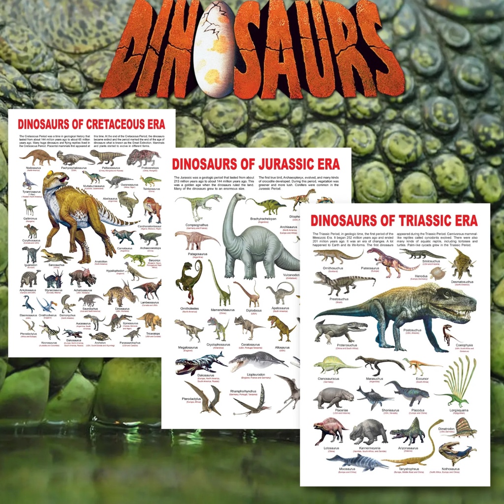 Laminated Dinosaurs Chart for Kids, learners and Students, Science ...