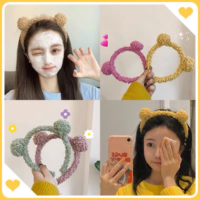 Fashion Girl Teddy Bear Headband Lamb Plush Hair Bands Korean Cute Face Washing Hair Accessories 1409