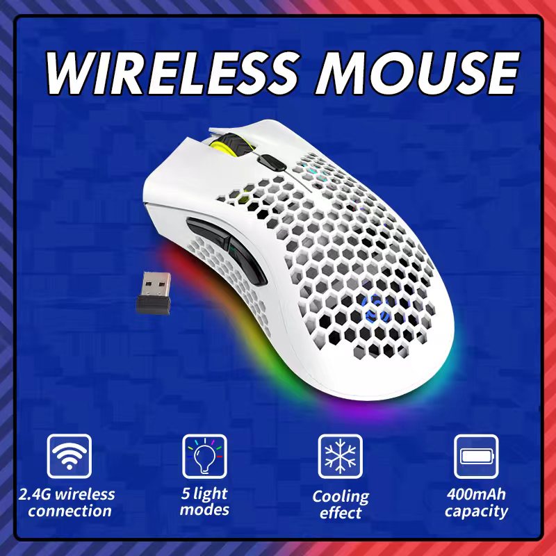 2.4G Wireless Gaming Mouse Rechargeable Mouse with RGB Light Adjustable ...