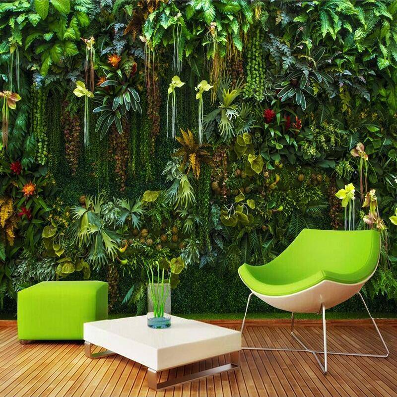 Custom 3D Photo Wallpaper Tropical Rainforest Flower Plant Green Leaf