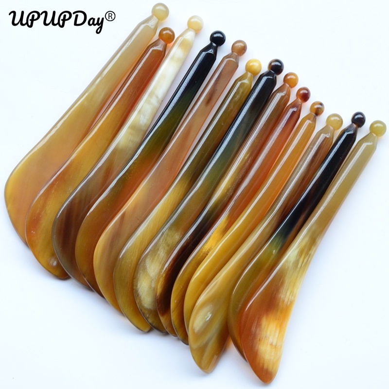 Natural Ox Horn Face Massager Acupuncture Pen Facial Gua Sha Lifting