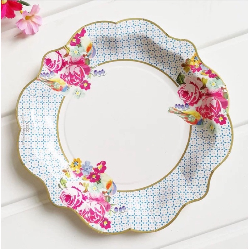 Floral Tea Party Paper Plates Disposable Fancy Paper Plates | Shopee ...