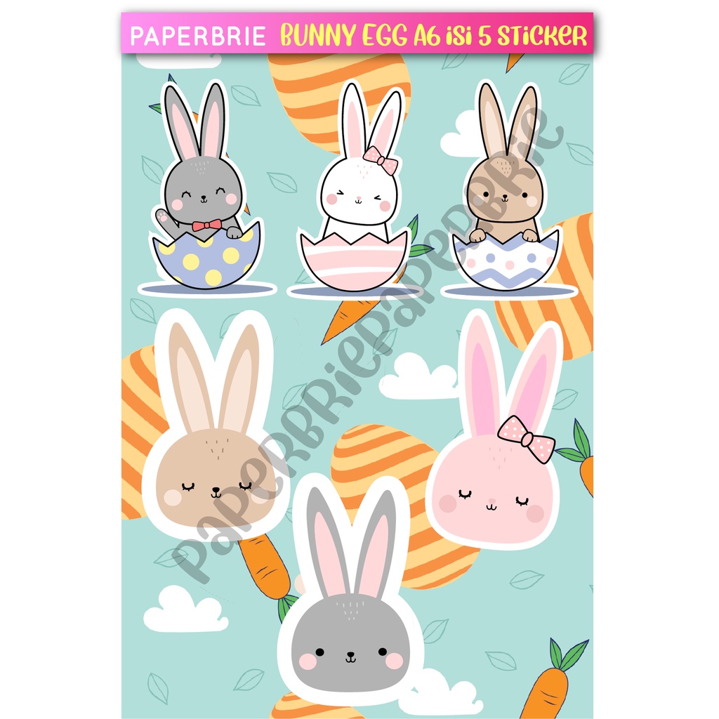 Cute Bunny Rabbit A6 Sticker Set – 6 Pcs Cutting Stickers, Just Peel ...