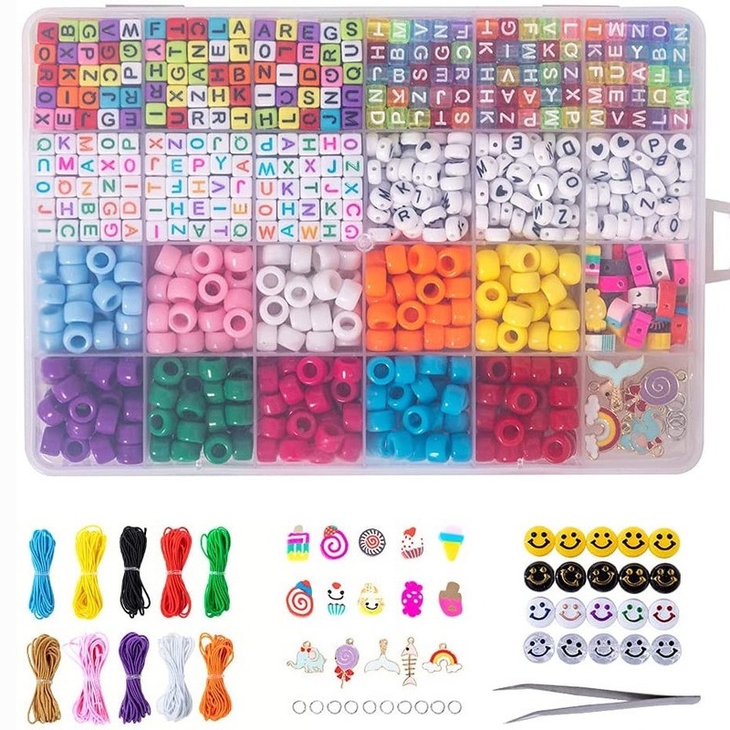 1200Pcs Diy Beads Set for Bracele Bracelets Kit 4mm 6mm Alphabet Letter  Beads Box and Pony Bead for Bracelets Jewelry