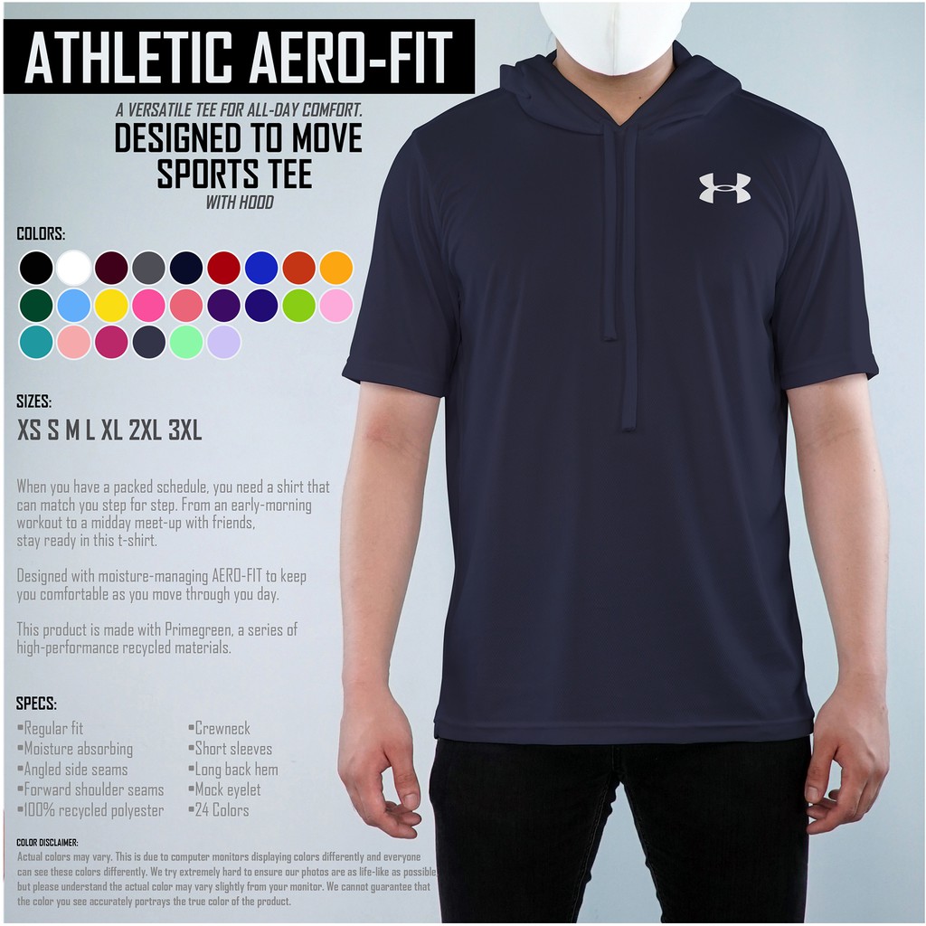 Athletic AEROFIT Fabric Sports Tee with Hood Designed to be Ready