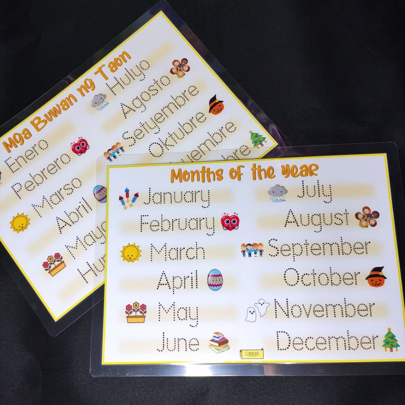 Months of the year WRITE & ERASE A4 size LAMINATED | Shopee Philippines
