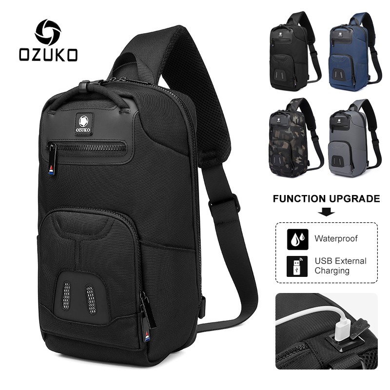 OZUKO Men Chest Pack Waterproof Sling Bag for Teenager Quality USB ...