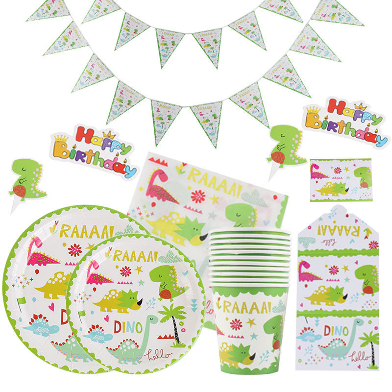 Baby kids Birthday Party Dinosaur Theme Decor Paper Plate Napkin Spoon