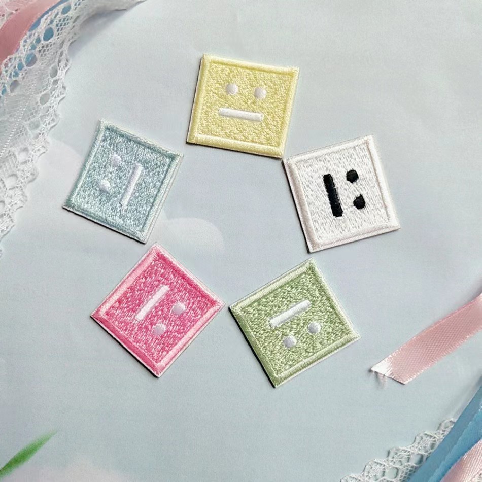 self adhesive Square face expression stickers cute embroidery patch bag ...