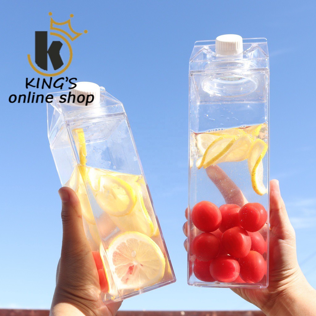 500/1000ml Transparent Acrylic Stylish Milk Carton Shaped Water Bottle