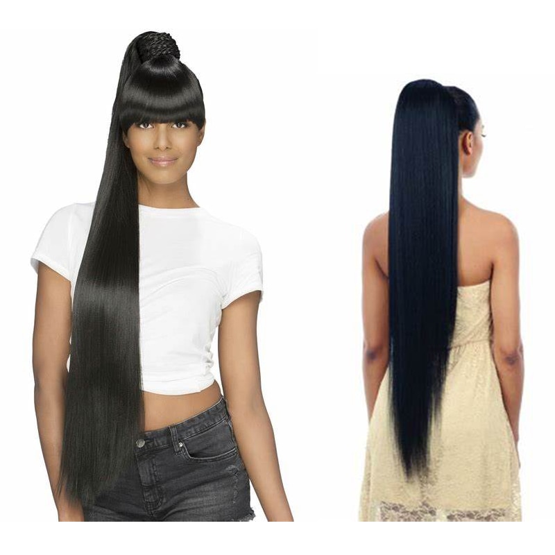 16-32 Inch Fake Hair Piece Afro Long Straight Drawstring Ponytail ...