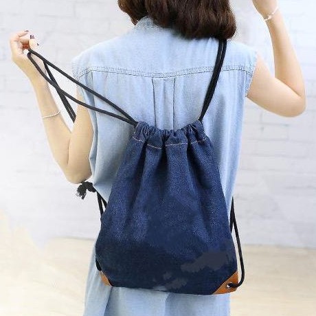 Denim drawstring backpack on sale