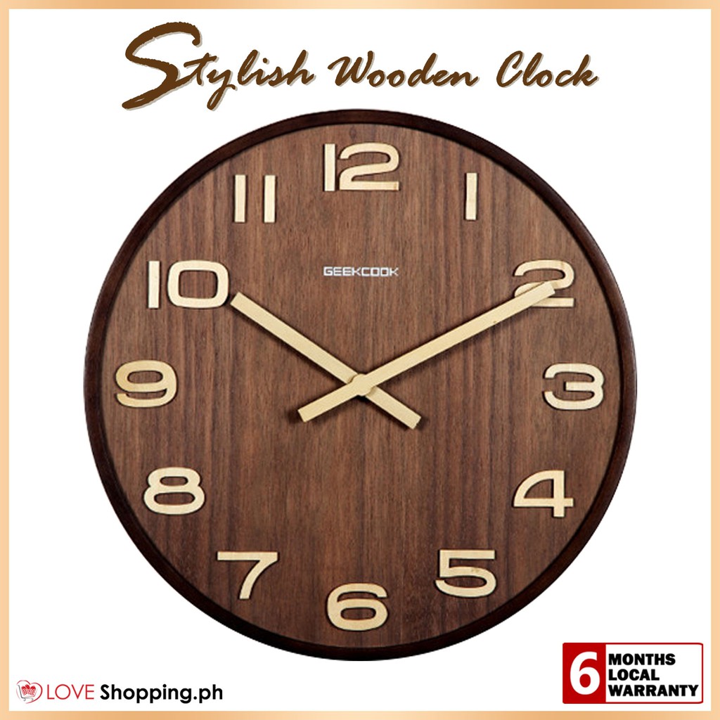 GEEKCOOK Stylish Wooden Wall Clock - Dark Brown | Shopee Philippines