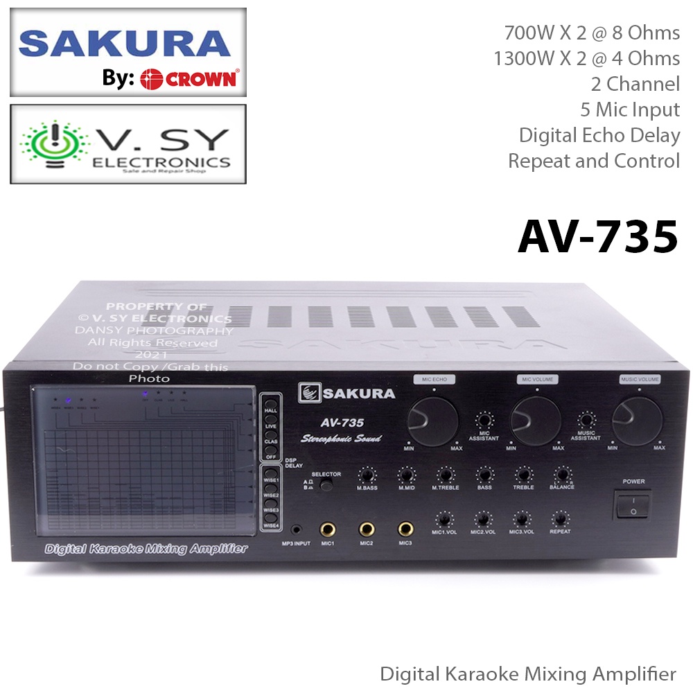 2021 Original SAKURA AV-735/AV-735UB 700W - 1300W 4 / 8 Ohms Karaoke