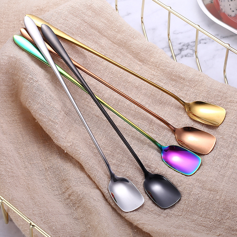 Stainless Steel Coffee Square Head Spoon Long Handle Tea Spoons