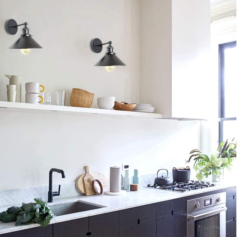 HomeNeat Vintage Industrial Black Metal Wall Lights Shade Indoor Wall