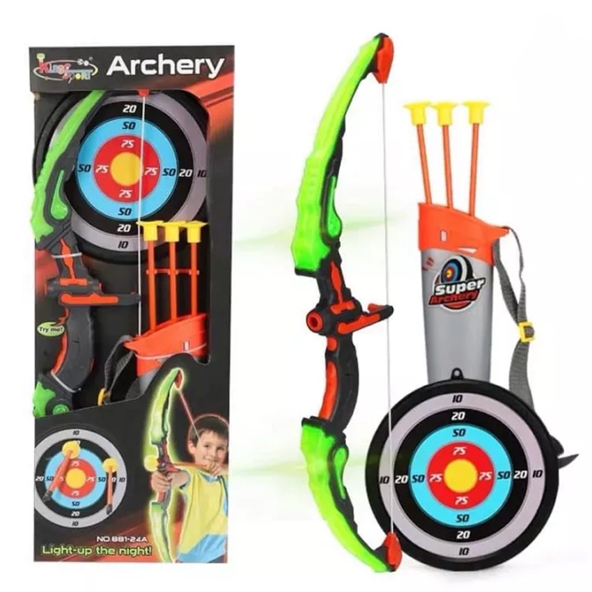 Archery Set Shooting Game LED Light Up Bow And Arrow Toy Set 3 Suction Cup Arrows Quiver