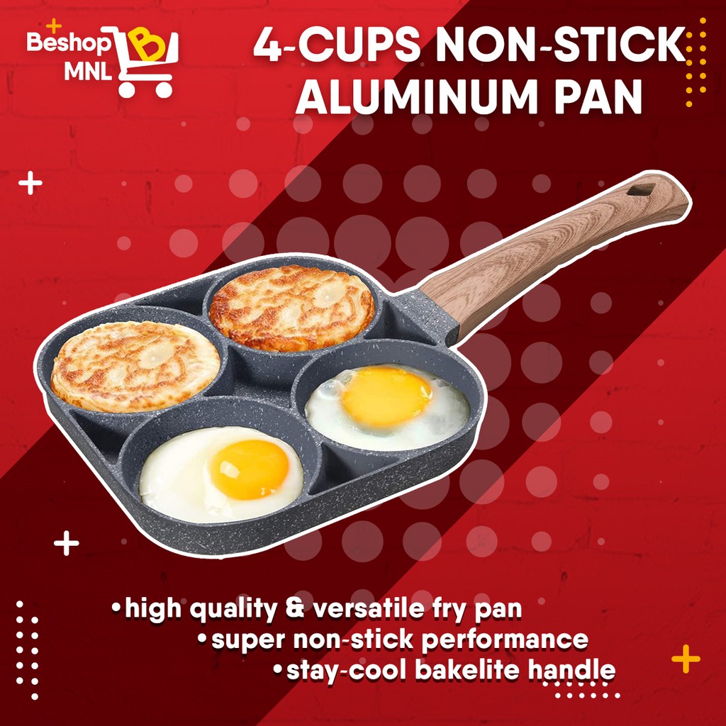 For Family 4 Holes Egg Fry Pan Pancake Maker Non-stick Egg Burger Pan  W/Handle