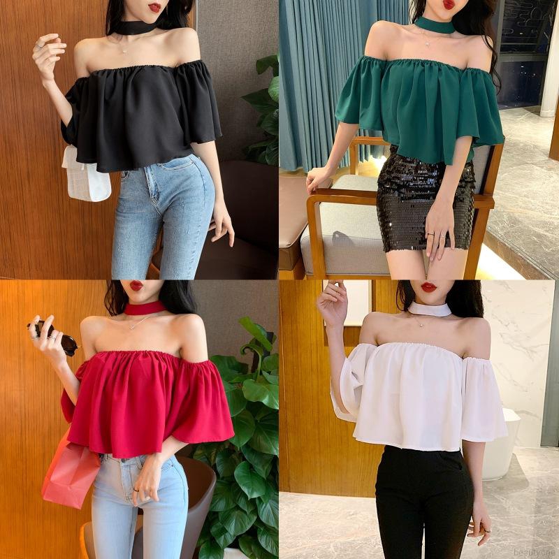 Women Off Shoulder Sexy Halter Hanging Neck Blouse